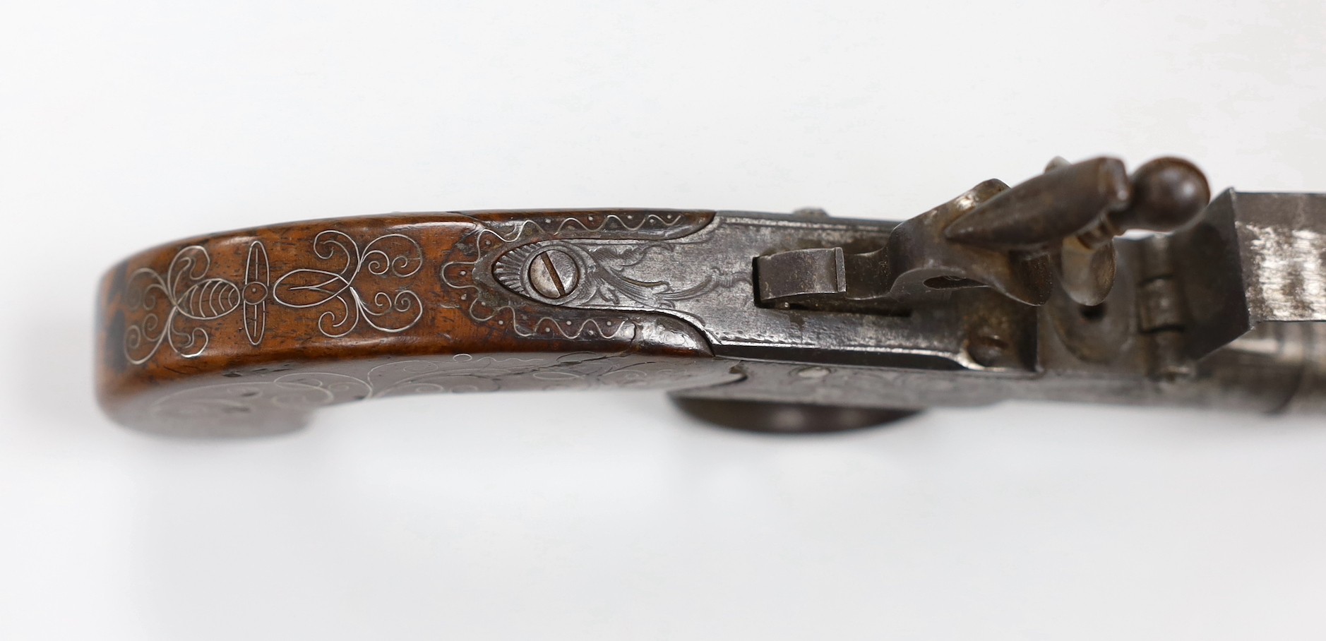 A Georgian flintlock pistol, the lock engraved ‘Brooke London’ and receipt